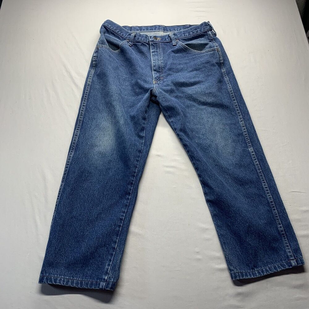 Vintage Rustler Jeans Mens 36x30 Blue Medium Wash Relaxed Straight Denim Pants